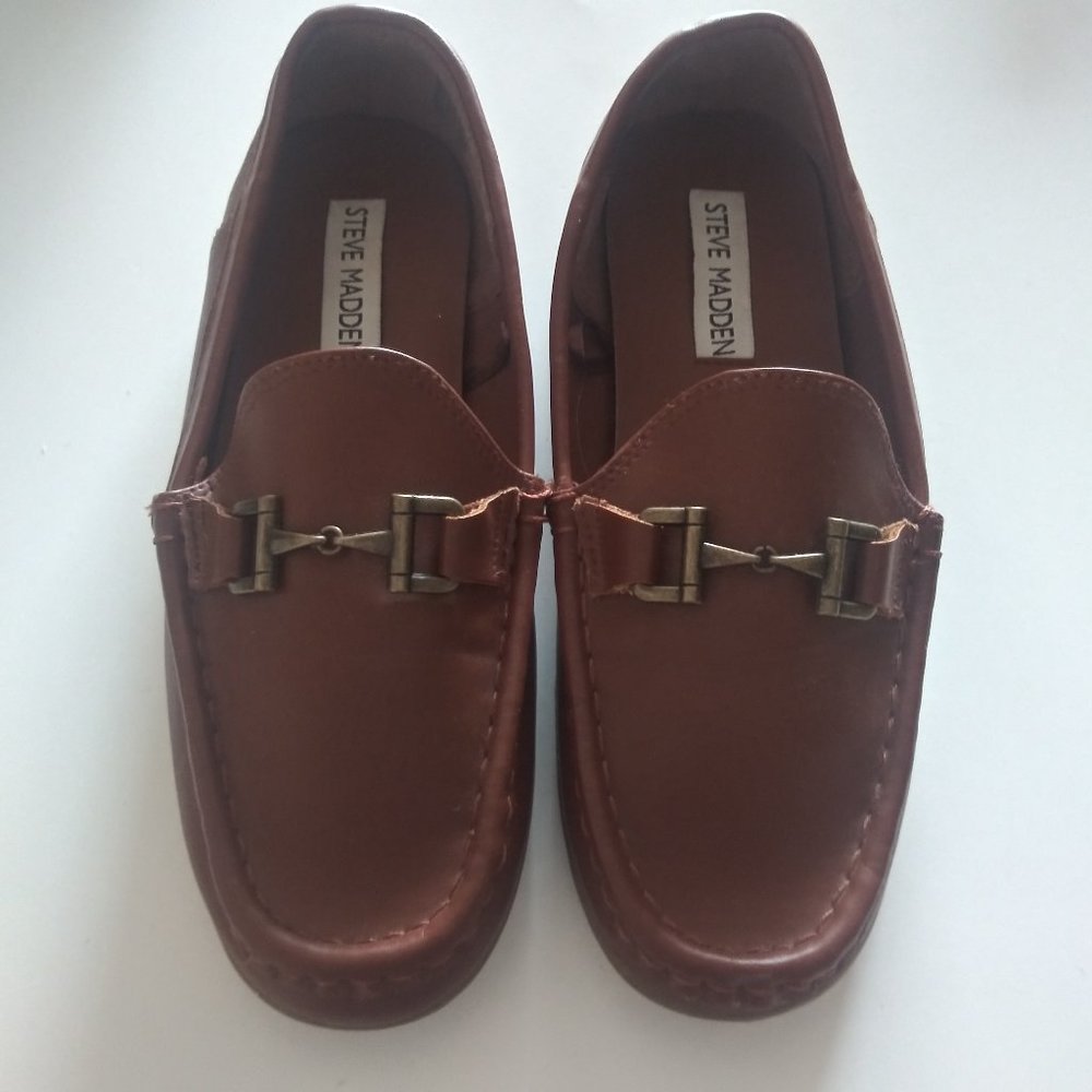 Steve Madden Brown Leather Loafers Boys Size 2